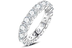 Gobaalele Cubic Zirconia Eternity Band Ring Round Cut/Cushion Cut 5A Grade D Color Simulant Diamond CZ Wedding Band Promise Anniversary Ring for Women