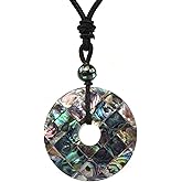 Justinstones Peace Donut Healing Crystal 40mm Circle Coin Shaped Stone Pendant Adjustable Braided Cord Necklace 28 Inch