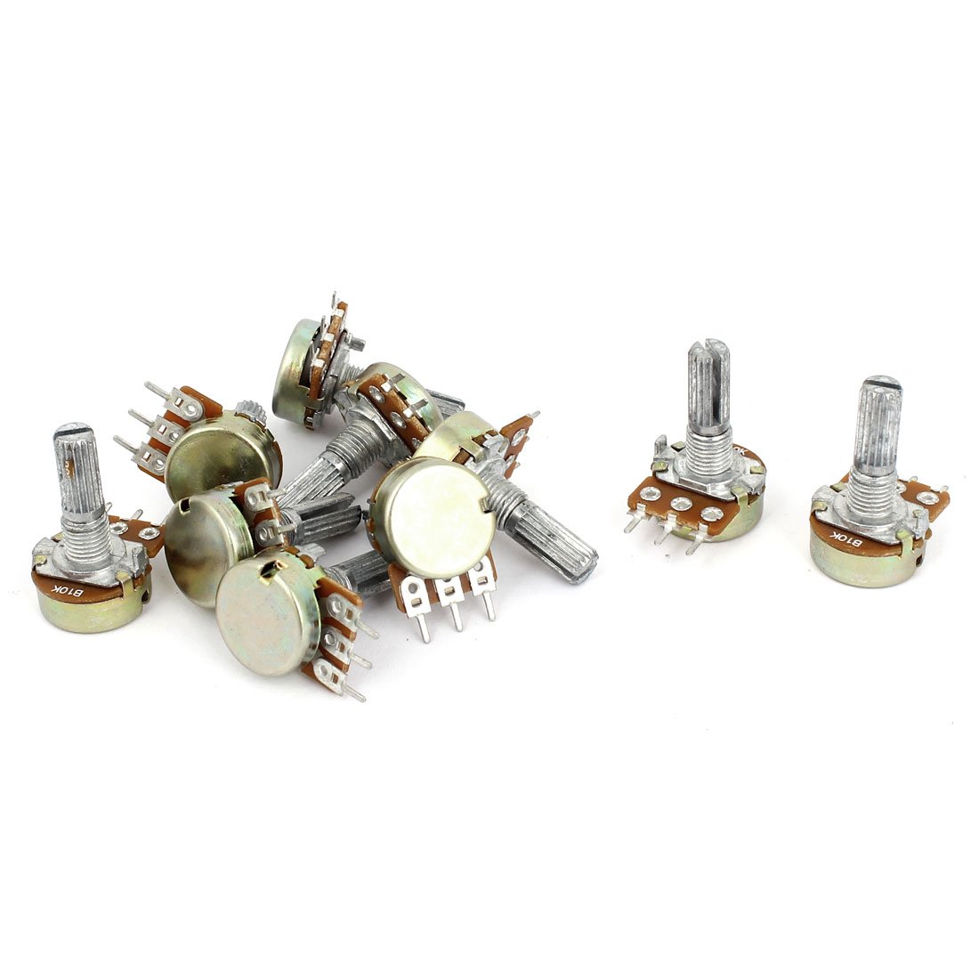 Sourcingmap 10K OHM Linear Taper Rotary Potentiometer 10KB B10K Pot 10 Piece, 0.63" Width, 1.14" Length with 13mm Shaft