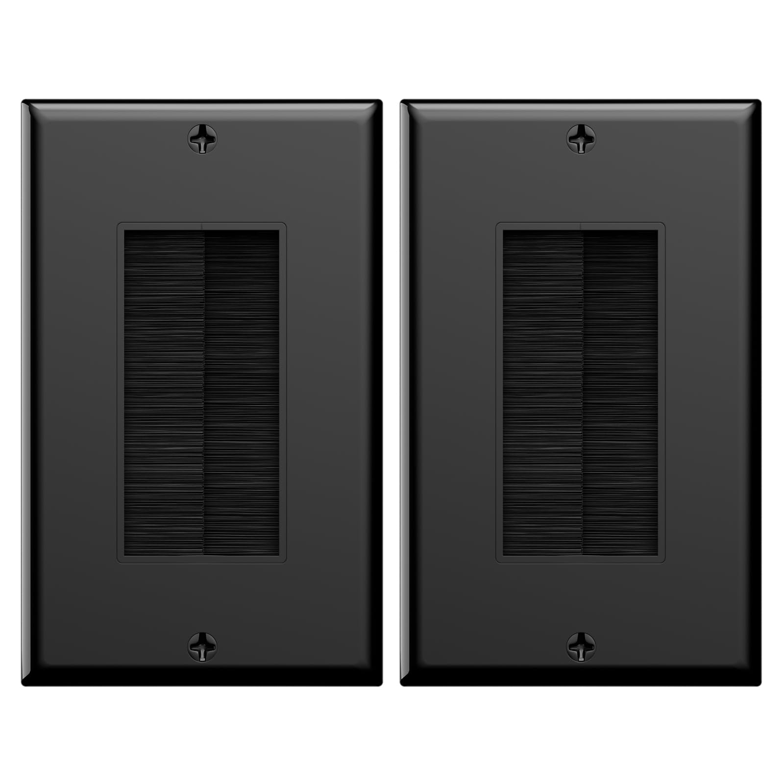 VCE Brush Wall Plate, Single Gang Brush Plates Cable Pass Through for Covering Wall Hole with TV/HDMI/Ethernet Wires, 2 Pack in Black
