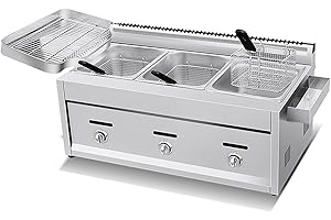 Commercial Gas Deep Fryer 8L x 2 Stainless Steel Dual Tank Gas Deep Fryer with 2 Baskets&Lid Stainless Steel Natural Gas Deep