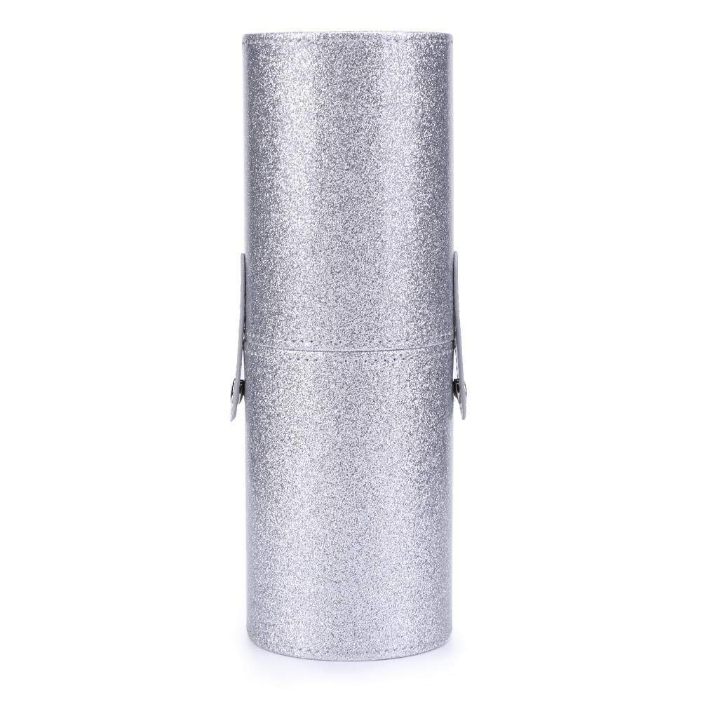 Convenient Glitter Makeup Brush Holder Travel Portable Pu Leather Makeup Brush Case Organizer for Travel Silver