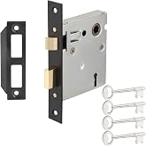 Mortise Lock Latch Replacement Parts, Matte Black Finish | Includes Antique Skeleton Keys, Door Strike Plate and Reversible Latch Bolt, Old Style Mortise Lock Assembly Kit