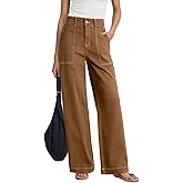 Dokotoo Women's Pants High Waisted Jeans Stretch Loose Fit Colorblock Denim Pants with Pocket