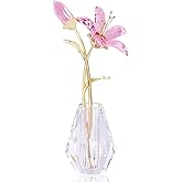 YWHL Crystal Lily Flower Figurine with Vase, Handmade Pink Glass Lily Flower Gifts for Woman, Wedding Gifts for Couple, Home Party Decorations (Pink)