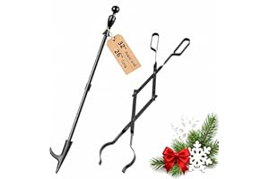 AMAGABELI GARDEN & HOME 32" Long Fire Pit Poker Stick and 26" Fireplace Tongs Tool Sets Log Grabber Christmas Gift for Firewood Campfire Bonfire Heavy Duty Iron Rustproof Indoor Outdoor Wood Stove