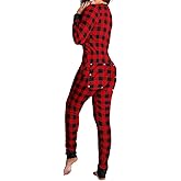 Aopwsrlyi Women's Sexy Butt Button Back Flap Jumpsuit Long Sleeve Button V Neck Romper One Piece Bodycon Pajamas