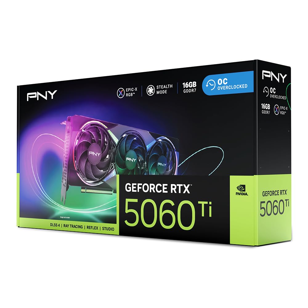 PNY NVIDIA GeForce RTX? 5060 Ti 16GB ARGB Overclocked Triple Fan Graphics Card (DLSS 4, PCIe 5.0, HDMI/DP 2.1, 2-Slot, Epic-X? RGB Lighting)