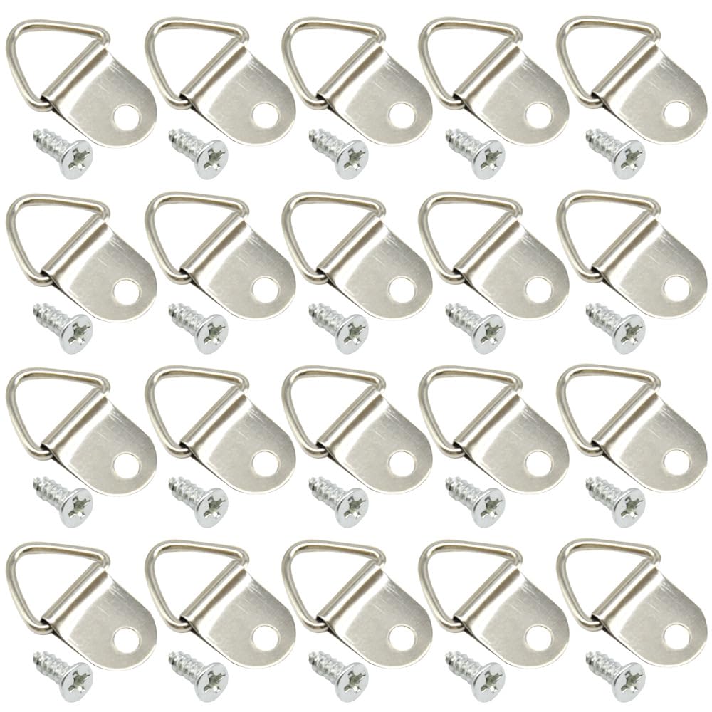 Hocansen 100 PCS Triangle Ring Picture Hangers D-Ring Triangle Picture Hanging Holder Single Hole with Screws Canvas Hook Wall Bracket for Hang Photo Frames (Silver/XK-SJ)