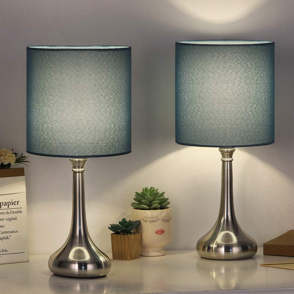 Bedside Table Lamps Modern Brushed Nickel Nightstand Lamps Desk Lamps With Blue Fabric Shades For Living Room Family Bedroom Bedside Office Set Of 2 Buy Online In Dominica At Dominica Desertcart Com Productid 170665319