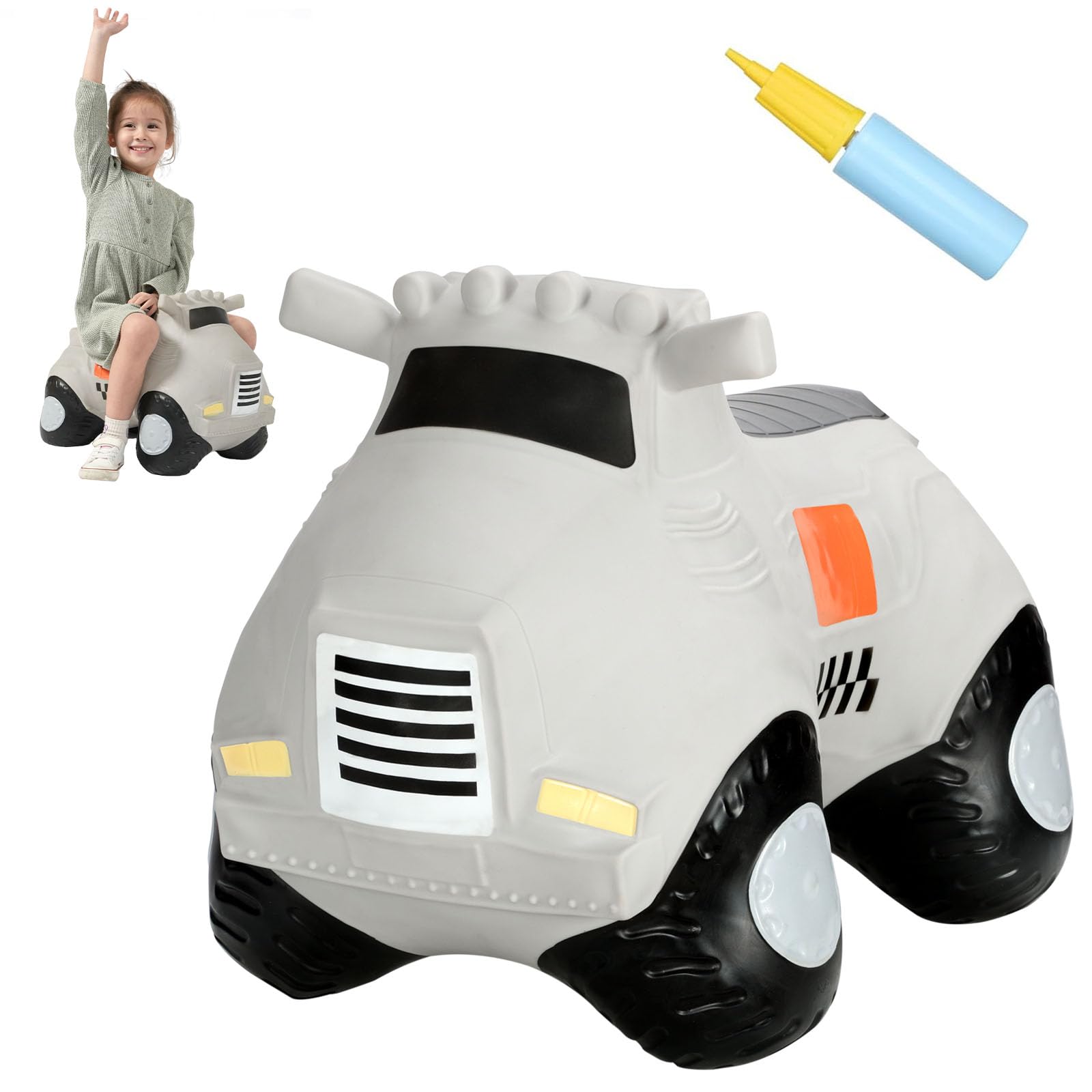 Photo 1 of INPANY Kids Car Bouncy Hopper Toys, Toddlers Ride on Car, Inflatable Hopping Toys, Bouncing Buddies, Rubber Bouncer, Outdoor Indoor Birthday Gifts Toy for 2 3 4 Yr Girl Boy, Grey