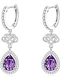 Natural Amethyst Drop Earrings 925 Sterling Silver, Infinity Heart Zircon Dangle Earrings for Women, Elegant Romantic Jewelry Gift