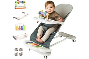 CUDDO BABY CuddoBaby Baby Bouncer 4-in-1 on Wheels |Detachable Pianos, Feeding Tray| 3-Level Recline Foldable Seat with Play Bar for Infant to Toddler 0-6, 0-12, 12-24 Months, Boy Gift Idea - Blue