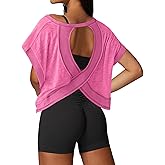 UNIANKIYA Open Back Workout Tops for Women Loose Fit Athletic Crop Tee Short Sleeve Gym Running Yoga Shirt