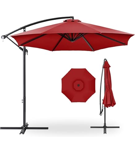 allen roth 10 ft square offset patio umbrella red Amazon.com : Best Choice Products 10ft Solar LED Offset Cantilever Hanging Market  Patio Umbrella, 8 Sturdy Ribs, Easy Adjustment