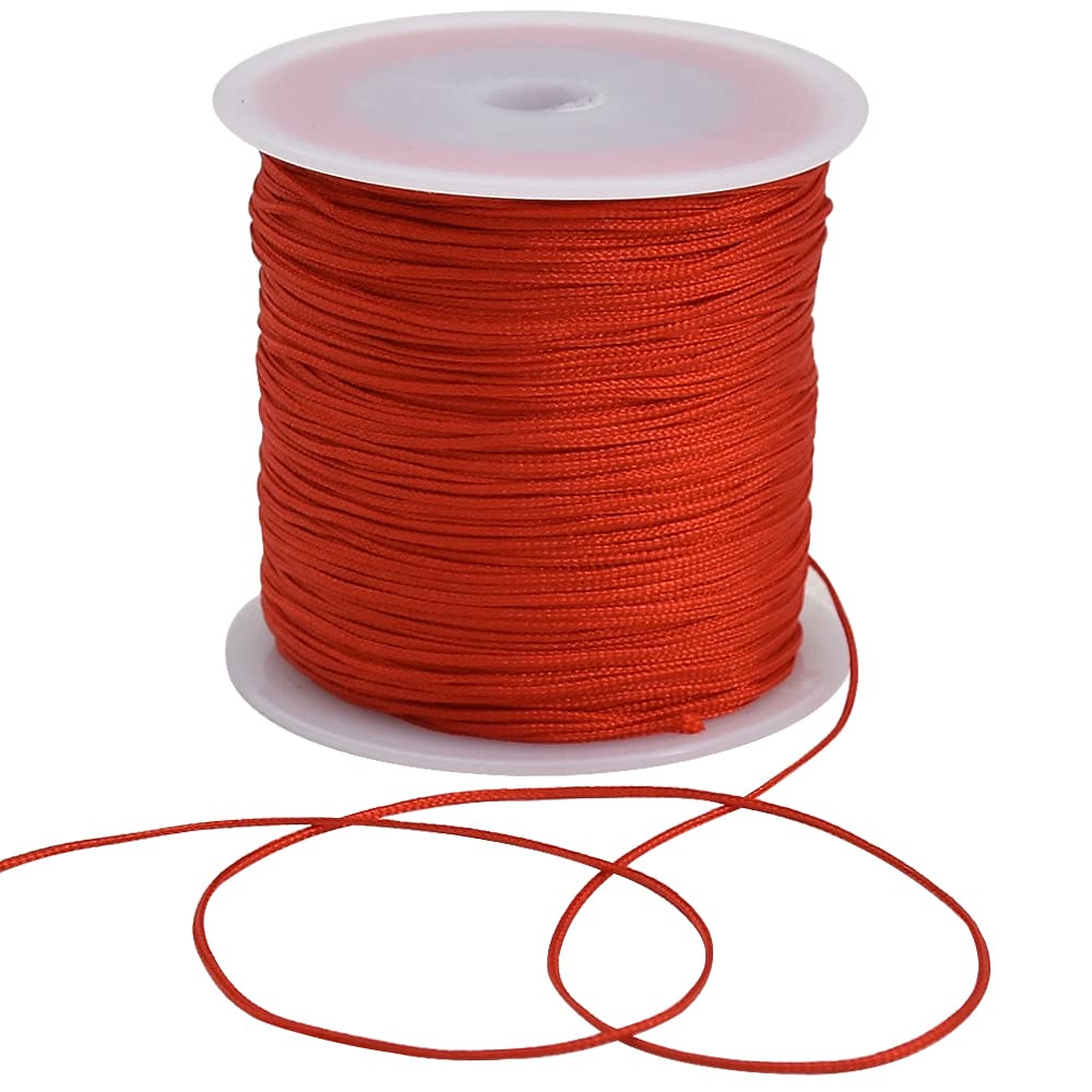 TONIFUL 1mm x 100 Yards Red Nylon Cord Satin String for Bracelet Jewelry Making Rattail Macrame Waxed Trim Cord Necklace Bulk Beading Thread Kumihimo Chinese Knot Craft