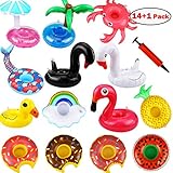 Libay Inflatable Drink Holders, 14 Packs Drink Floats Inflatable Cup Coasters with Mini Air Pump for Pool Party and Kids Bath Toys