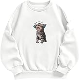 sunlifeus Cute Cat Sweatshirt for Women Animal Graphic Kawaii Preppy Hoodie Pullover Crewneck Long Sleeves Casual Shirt Tops