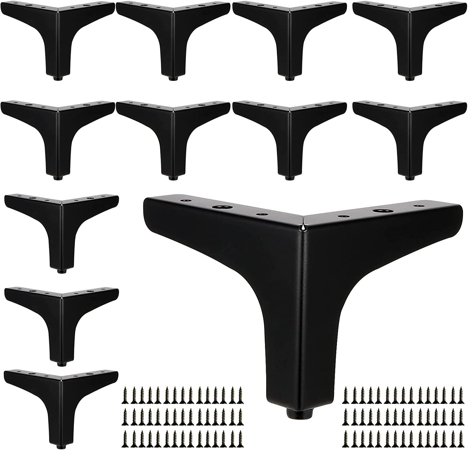 SINJEUN 12 PCS Triangle Furniture Legs, 10cm Black Metal Furniture Legs, Modern Cabinet Legs Sofa Replacement Parts for Furnture