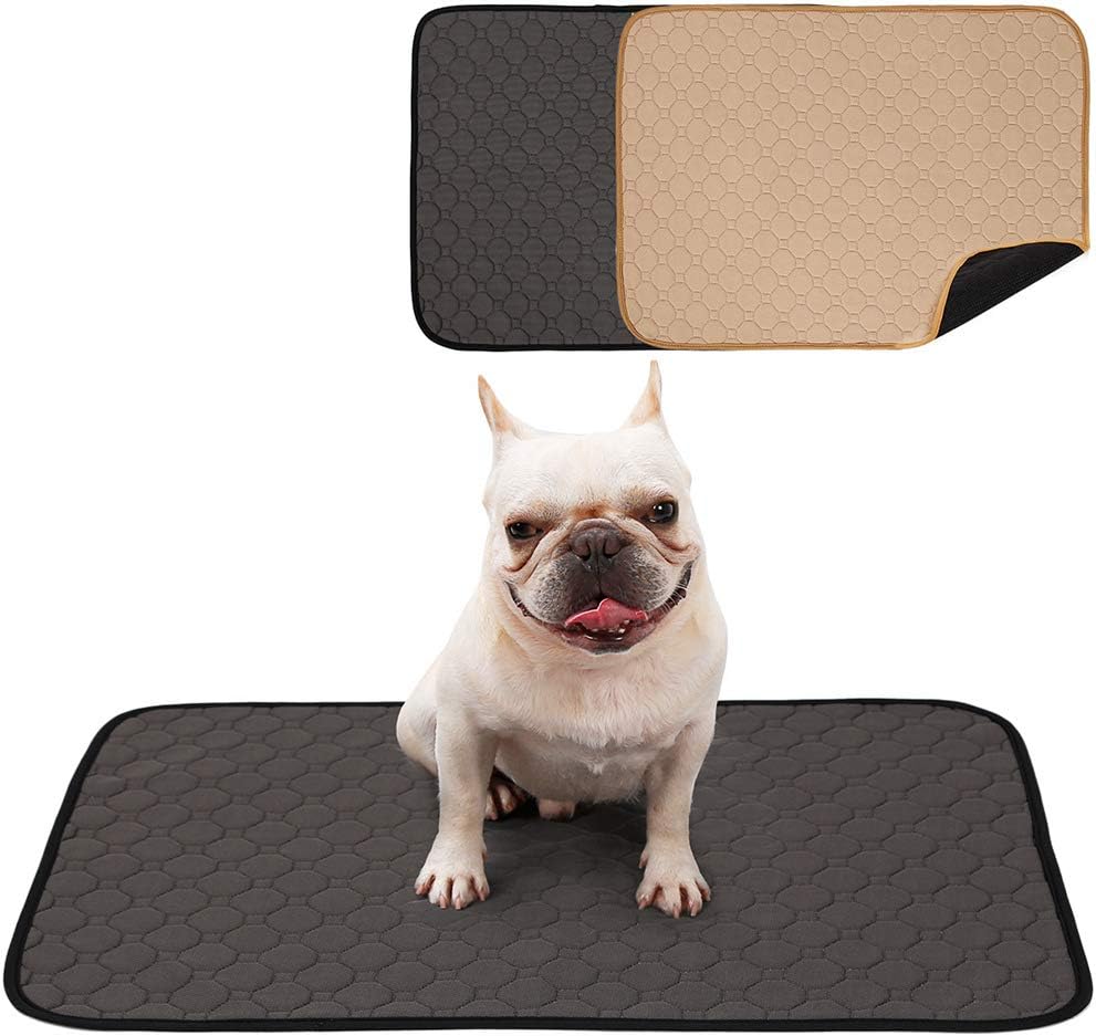 PETEMOO Washable Dog Pee Pads with Anti-Skid Bottom, Reusable 4-ply Construction Fast Absorbing Whelping Mats Pet Cat Incontinence Pad,2 Pack(gray+yellow)