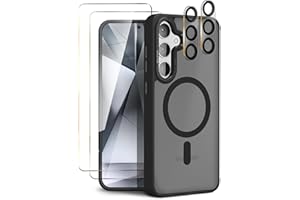 MOTIVE 5 in 1 Magnetic Case for Samsung Galaxy s24 Case, [Military Grade Protection] with 2X Screen Protector + 2X Camera Lens Protector, Translucent Matte for Galaxy s24 Case 6.1” | Frost Black