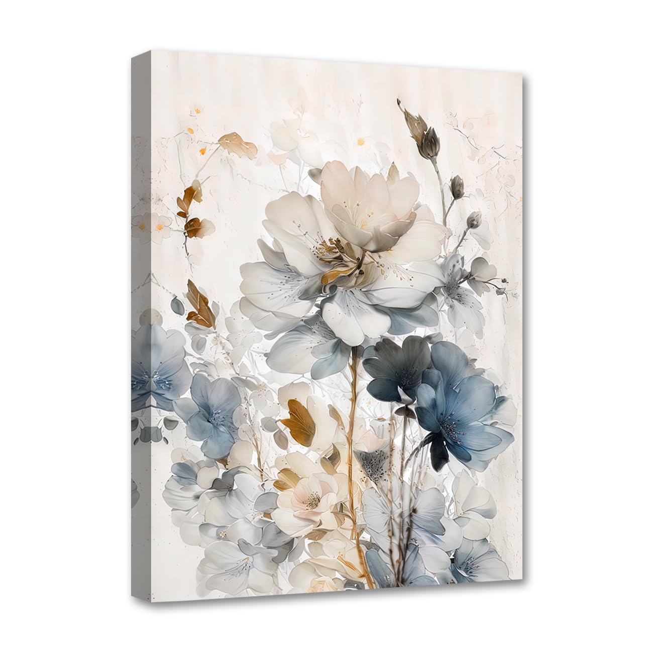 LZIMU Floral Canvas Wall Art - Abstract Floral Canvas Prints - Elegant Flowers Pictures - Indigo Blue Flower Artwork for Home Decoration (30.00 x 45.00 cms)