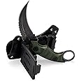 KIASLORE Karambit Knife Outdoor Survival Claw Knife Teeth Knife Double edged Knives Fixed Blade Camping Survival Knife Hunting Knives EDC Tools Tactical Knife With Sheath (Black and Green G10)