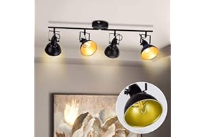 DLLT Adjustable Track Light Kit, Black Ceiling Tracking Lighting Fixture with 4 Rotatable Track Heads, 4-Light Flush Mount Sp