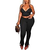 Women's 2 Piece Sexy Outfits Backless Halter Crop Top and Bodycon Pants Set