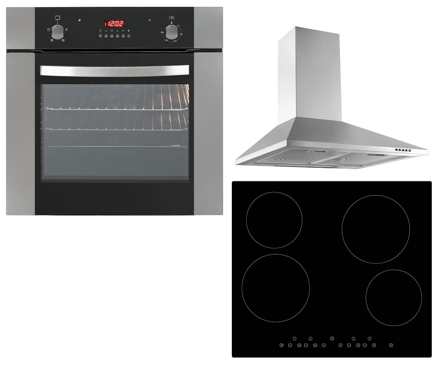 Oven, Hob & Extractor Fan Bundle Iberna HOF605.1SS Stainless Steel