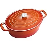 Enameled Oval Dutch Oven Pot with Lid, 8 QT Cast Iron Dutch Oven with Dual Handles for Cooking, Bread Baking, Frying, Non-stick Enamel Coated Oven (8 QT Orange)