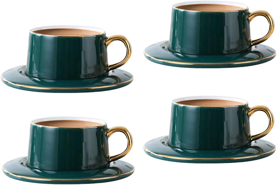BAKOUSTAR Small Espresso Cups and Saucers, Set of 4