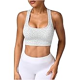 OYOANGLE Sports Bras for Women Leopard Print Racerback Athletic Workout Bra Square Neck Gym Crop Tops
