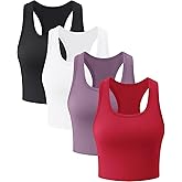 4 Pack Sleeveless Tank Tops for Women Racerback Cropped Workout Top Cotton Basic Running Yoga Gym Crop Top Shirts for Women