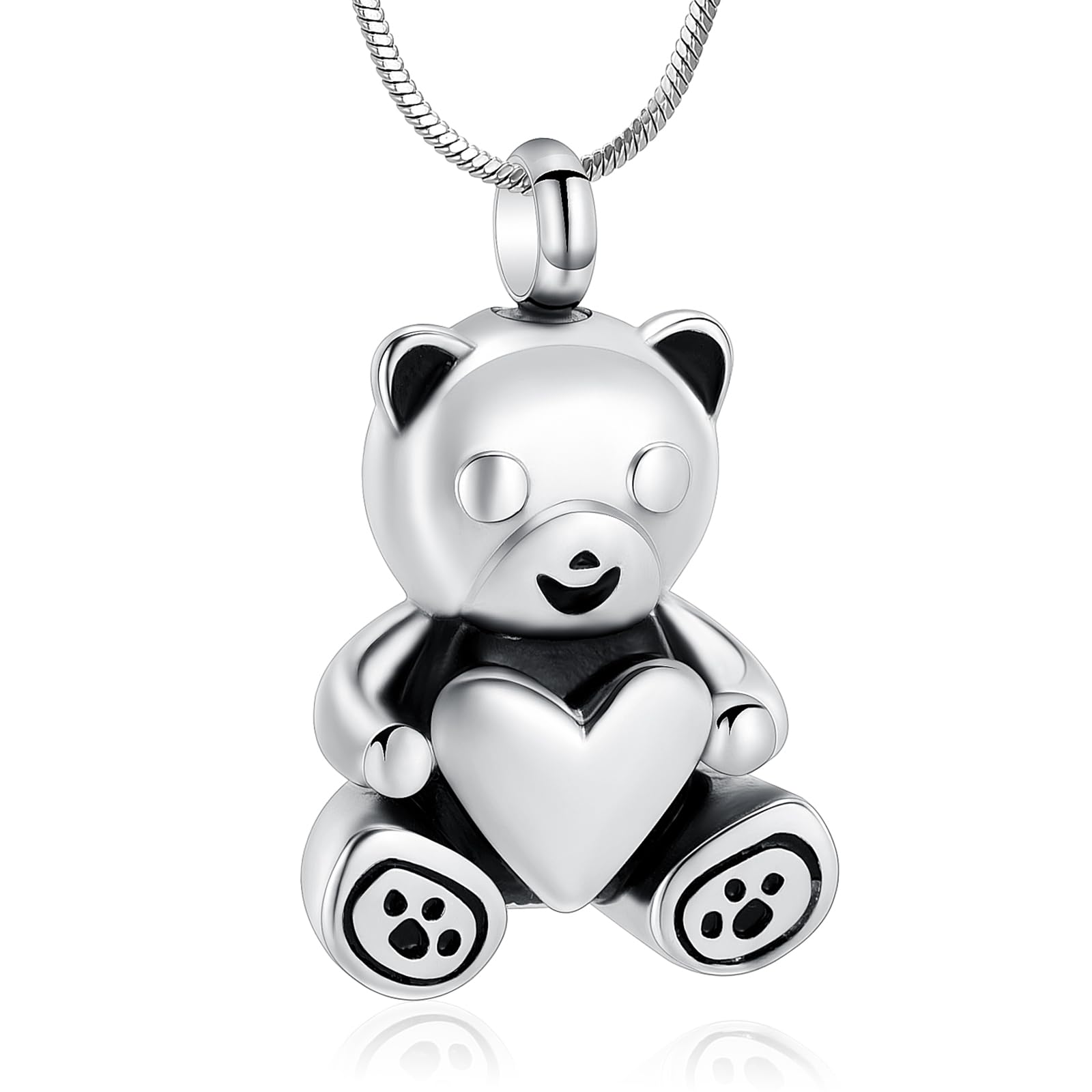 Minicremation Cremation Jewelry for Ashes Always in My Heart Urn Necklace Panda Memorial Keepsake Pendant for Pet/Human (Silver)