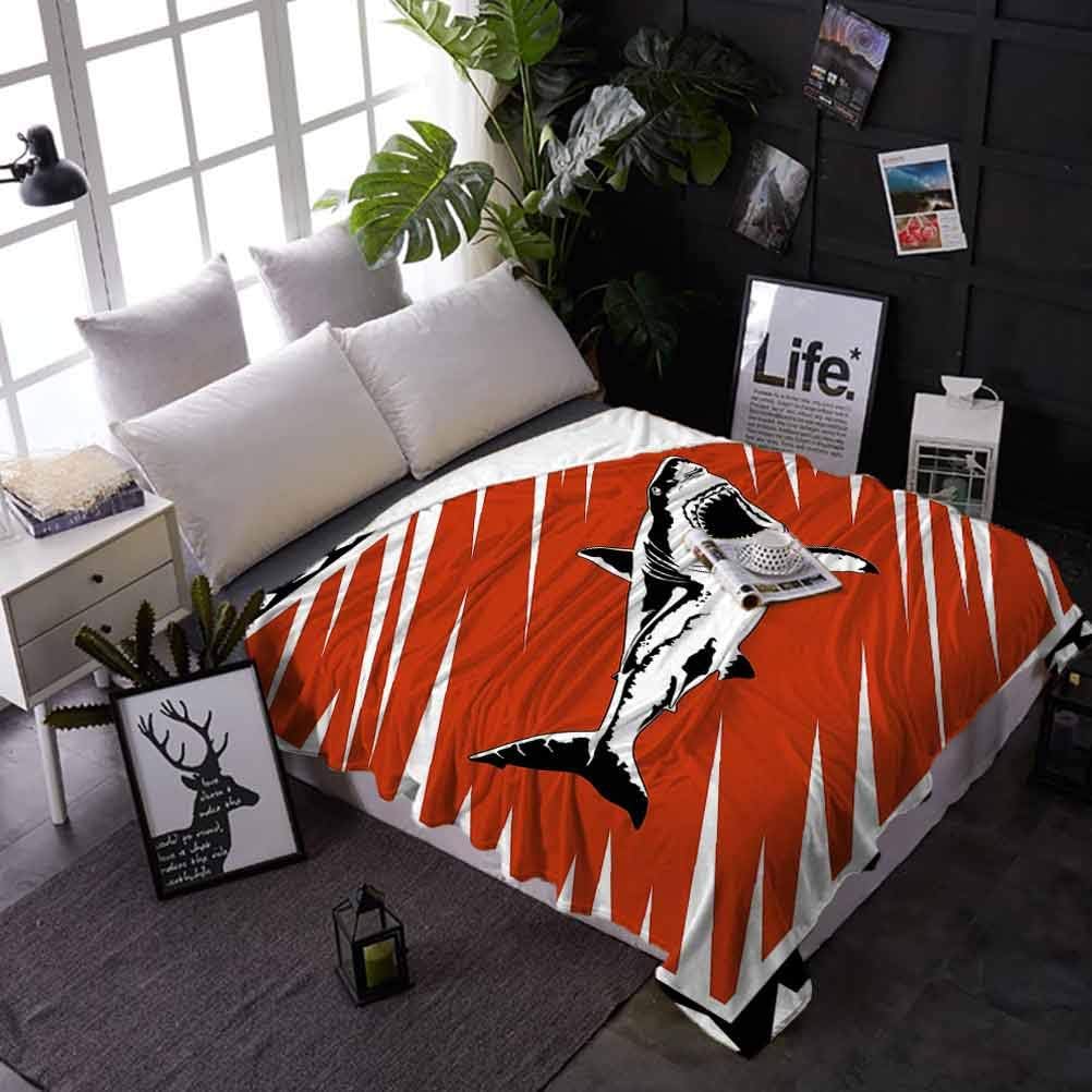 carmaxs Fluffy Blanket Shark Summer Blankets Twin Size for Couch Bed Sofa Killer Sea Creature Swimming in The Ocean in Grunge Stylized Graphic 60 x 90 Inches Black White Burnt Sienna