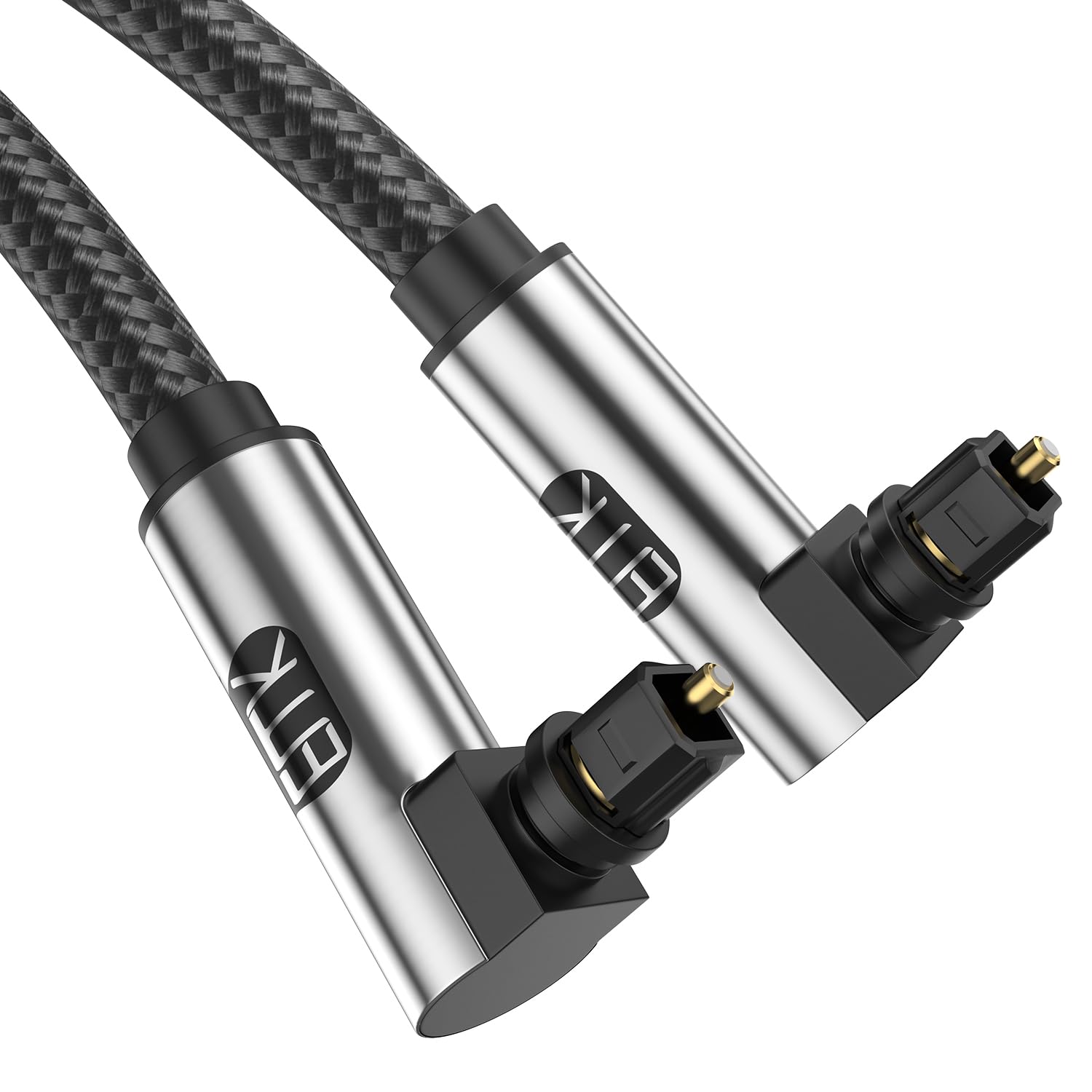 EMK 90 Degree Optical Audio Cable 1.5M, 360 Degree Swivel Adjustable Right Angled Toslink Cable Fiber Optic Cord for Home Theater, Soundbar, Gaming Console, Speaker