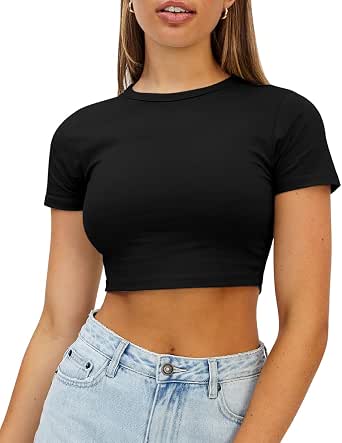 Scoop Neck Crop Short Sleeve Crop Top 