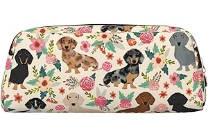Dachshund Sausage Dogs Pink Flowers Print Pencil Case School Student Portable Pencil Pouch Coin Pouch Cosmetic Makeup Bag Off