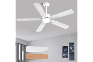 FUMLTP 52 inch Modern White Ceiling Fans with Lights APP/Remote Control, Low Profile Reversible 6 Speeds Ceiling Fan Light for Indoor/Outdoor Patio Bedroom Living Room