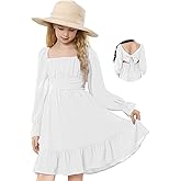 Zando Girls Dresses Off Shoulder Back Tie Dress 6-16Years - Long Sleeve Fall Dresses for Girls Junior for Parties Daily