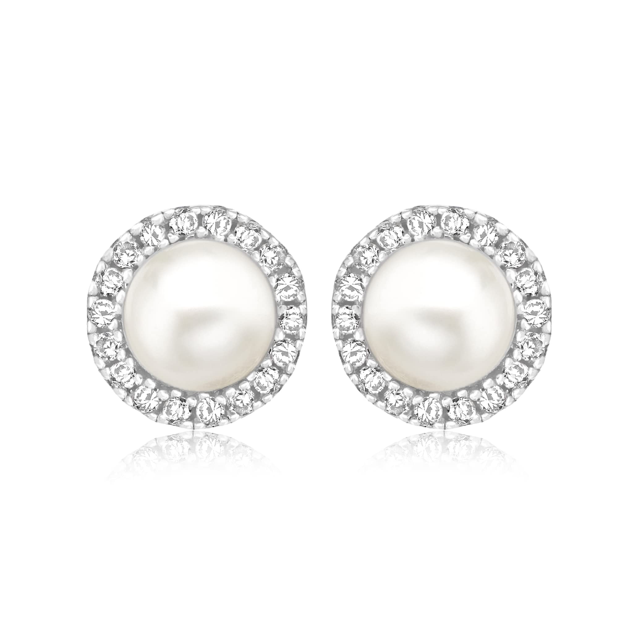 Tuscany Silver Women's Sterling Silver Rhodium Plated Cubic Zirconia and Fresh Water Pearl Earrings