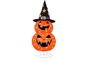kemooie 2.6FT Pre-lit Halloween Pumpkin Decorations, Plug in 50 Orange LED Light Up Collapsible Pumpkin with Twinkle Star Hat, Pop Up Jack-o-Lantern for Indoor Outdoor Halloween Decor