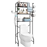 Dazioter Over The Toilet Storage Metal 3 Tier Bathroom Organizer Shelf with Paper Holder Easy to Assemble & Space Saving (Black)