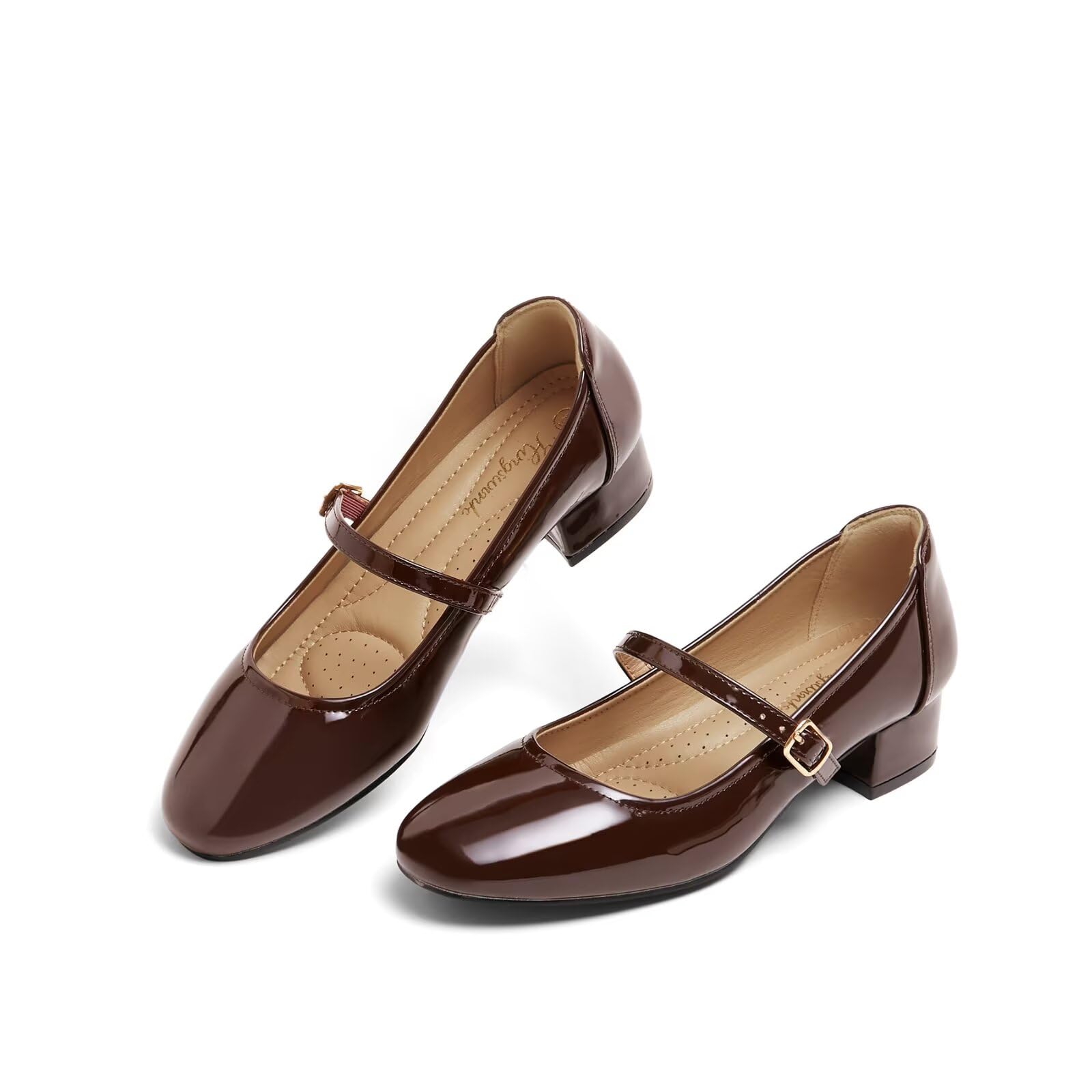 Photo 1 of hingswink Mary Jane Shoes Women Low Heels Dress Shoes Pumps Low Heel 2 Inch Chunky Heel Mary Janes Pumps with Adjustable Ankle Strap for Women Dressy Casual, ShinnyBrown, Size7