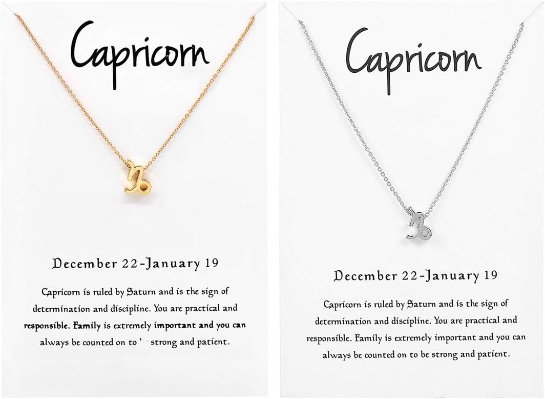 12 Horoscope Taurus Pendant Necklace Zodiac Sign Necklace with Birthday Gifts Message Card,Gold and Silver(2 Pack)