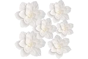 Erastom 6PCS Paper Flowers Artificial Wall Decor 3D Tissue Paper Flowers Wedding Birthday Room Decor White Ivory Bridal Baby 