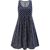 winkbay Women's Summer Polka Dots Tank Dress Vintage Scoop Neck A Line Flowy Elegant Casual Dresses