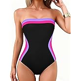 DaiLiWei Women One Piece Swimsuit Strapless Bandeau Bathing Suits Tummy Control Slimming Shapewear Swim Suits Halter Swimwear