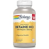 SOLARAY Betaine HCL with Pepsin, High Potency Hydrochloric Acid Formula, Healthy Digestion Supplement, Digestive Enzymes for